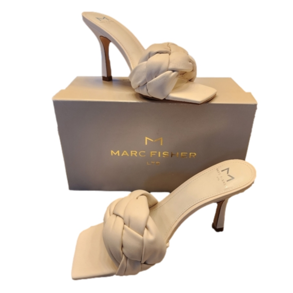 Marc Fisher Cream Kitten Heel Mules